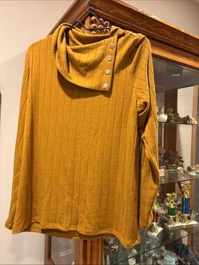 Rafaella Mustard Ribbed Cowl Neck Sweater with Button Detail
